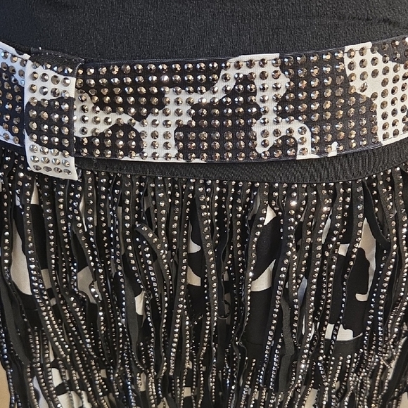 Black and White Cow Print Fringe Skirt NWT - Picture 9 of 16